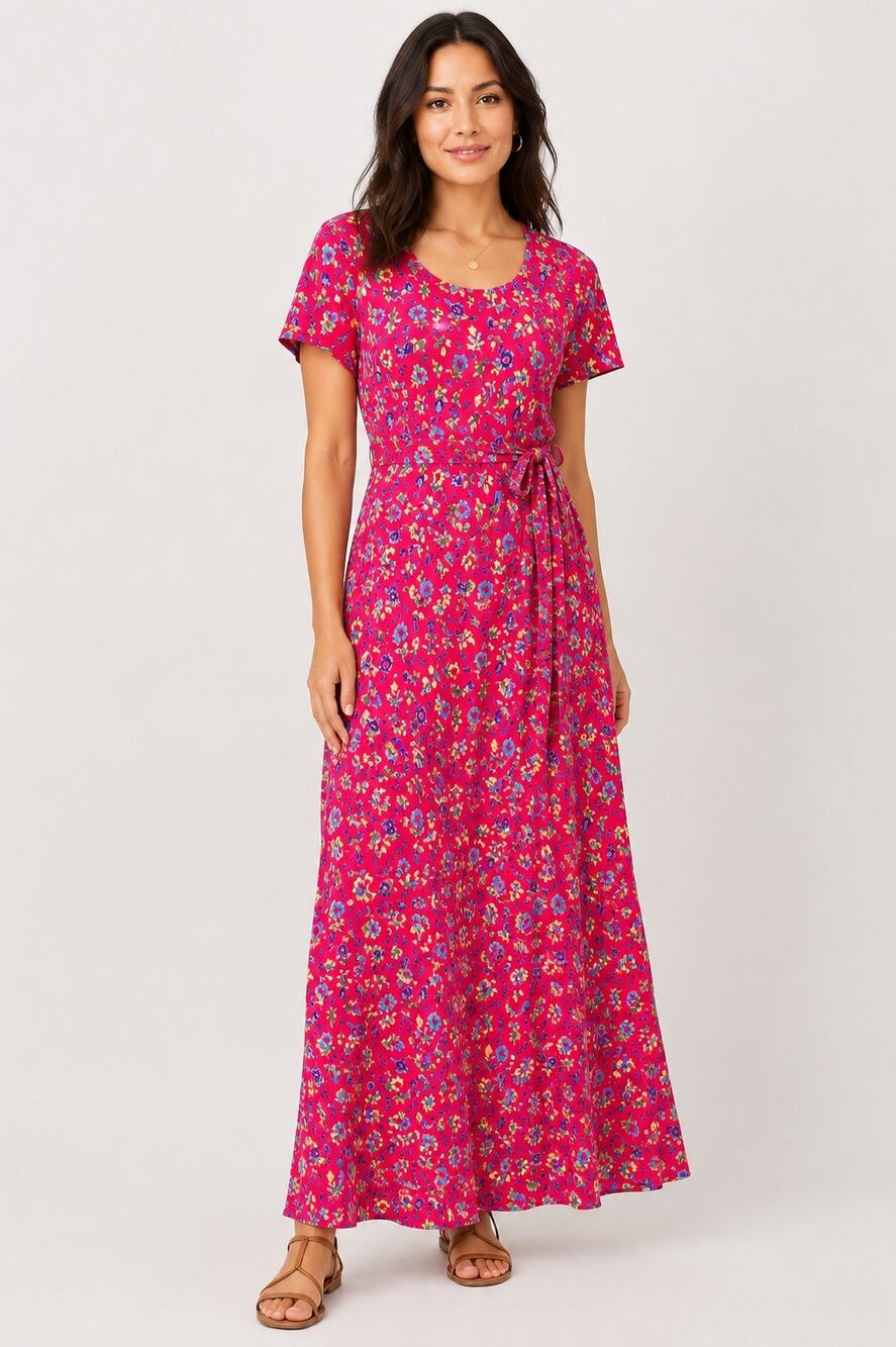 Hanna Andersson Vintage Pink Floral Rayon Maxi Dress Size XL extra large
